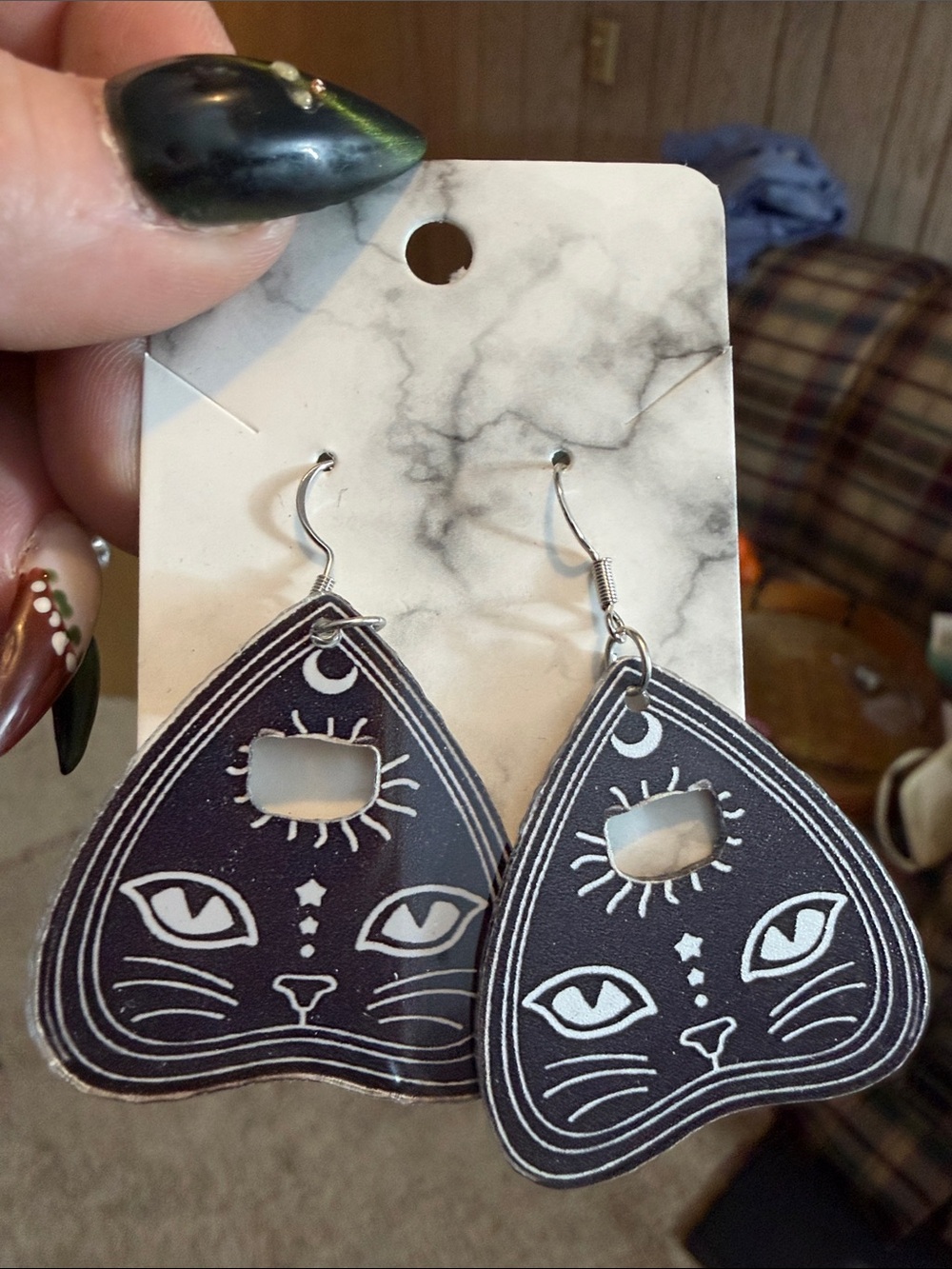 Unbranded Black Cat Planchette Dangle Earrings